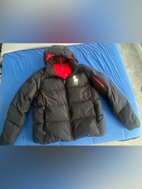 Polo by Ralph Lauren Big Pony Black Puffer Coat  with Red Interior